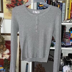 Charcoal Gray Ribbed Long Sleeve Top